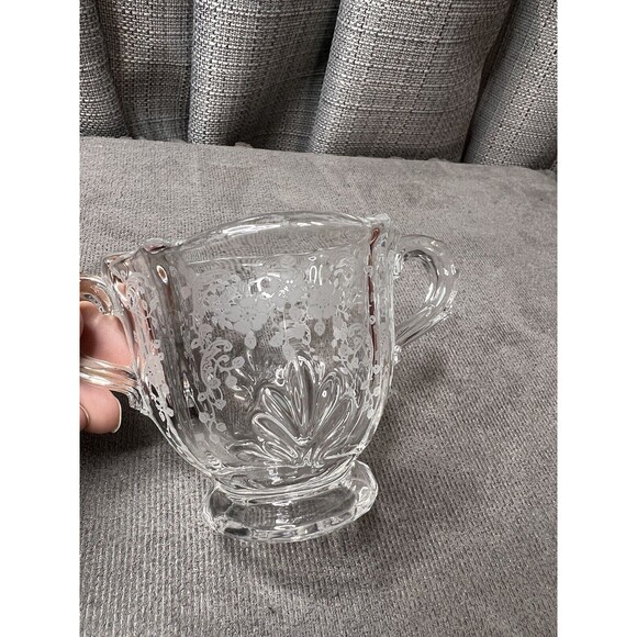 VTG Fostoria Meadow Etched Clear Glass Creamer Sugar Tray - Picture 6 of 13